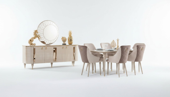 Volledige eetkamer dressoir tafel 6x stoelen dressoir spiegel set garnituur nieuw