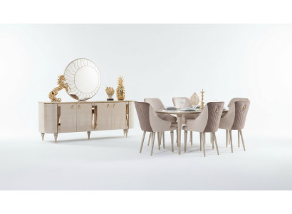 Volledige eetkamer dressoir tafel 6x stoelen dressoir spiegel set garnituur nieuw
