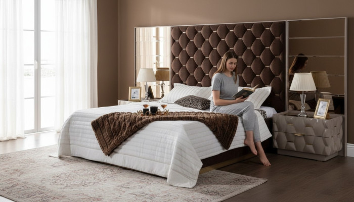 Slaapkamer Bed Nachtkastje Bedden Dubbel Hout Nieuw Luxe Set 3-delig.