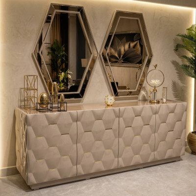 Laden Kast Hout Dressoir Spiegel 3-delig Massief Laden Woonkamer Nieuw