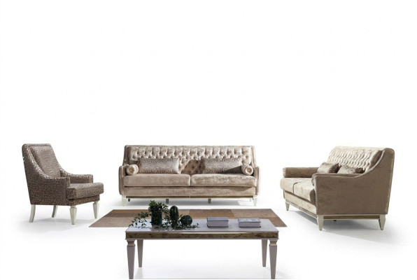 Beige Chesterfield bankstel 4+3 zits Stijlvolle fauteuil ontwerp set