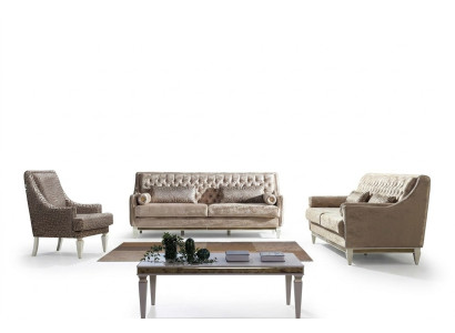 Beige Chesterfield bankstel 4+3 zits Stijlvolle fauteuil ontwerp set