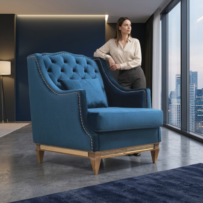 Blauwe luxe Chesterfield fauteuil Woonkamer Lounge Designer Meubels Nieuw