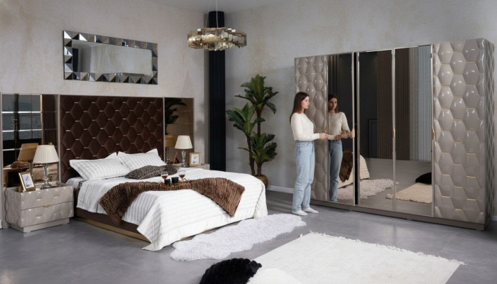 Tweepersoonsbed 2 nachtkastjes kledingkast slaapkamer meubelset 4-delig.