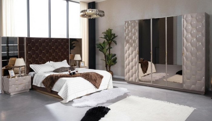 Tweepersoonsbed 2 nachtkastjes kledingkast slaapkamer meubelset 4-delig.