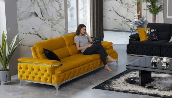 Italiaanse stijl Moderne driezitsbank Woonlandschap Stoffen bank 3-zits Nieuw