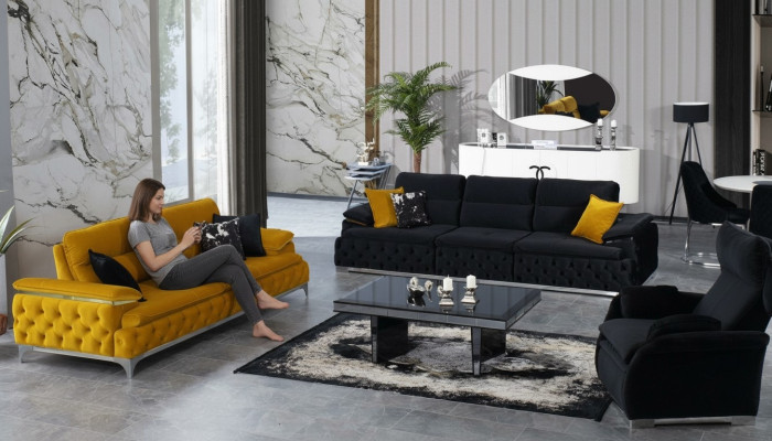 Bankstel 3+3+1-zitterbank Sofa Bankbekleding Bankstel Stoffenbank