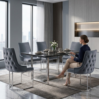 Garnituur 4x stoelen Modern gestoffeerd design Stoelgroep Houten eetstoel