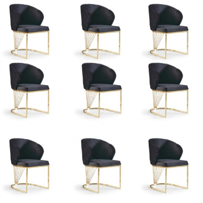 Set van 8 stoelgroepen, bekledde eetkamerstoelen van stof.