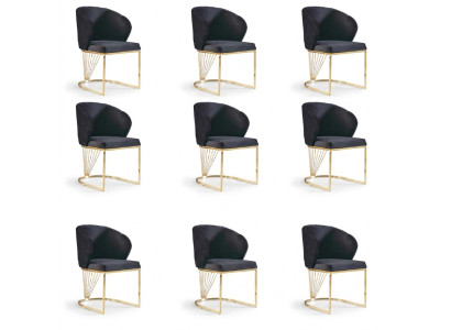Set van 8 stoelgroepen, bekledde eetkamerstoelen van stof.