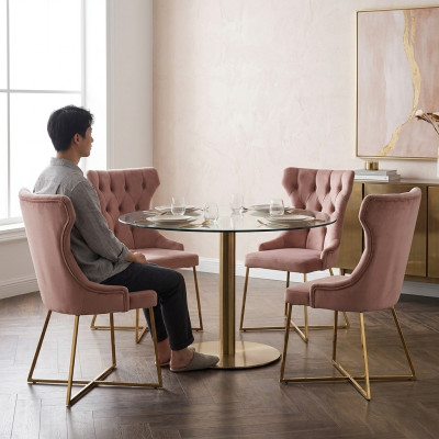 Zet 4x Chesterfield Designer Massief Houten Stoel Eetkamerstoel Ontwerper