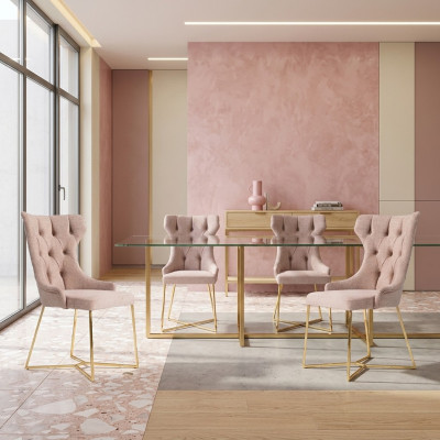 Zet 4x Chesterfield Designer Massief Houten Stoel Eetkamerstoel Ontwerper
