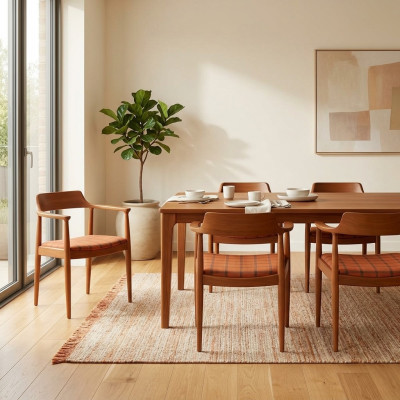 Stel van 6 stoelen Luxe Design Gestoffeerde Massief Houten Zitting Kantoor Eetkamer