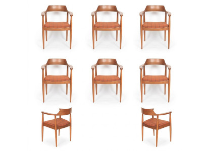 Stel van 6 stoelen Luxe Design Gestoffeerde Massief Houten Zitting Kantoor Eetkamer