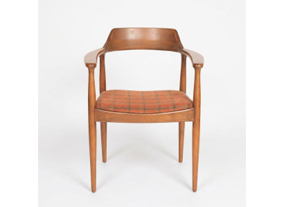 Stel van 8 stoelen stoel ontwerp hout stof bekleding stoelen eetkamer textiel.