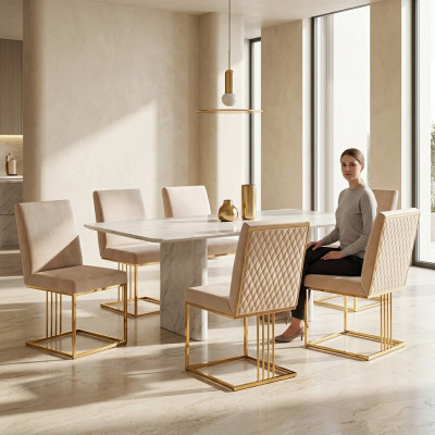 Stel 6x stoel fauteuil ontwerper metaal textiel gestoffeerde stoelen Gastro eetkamer meubels