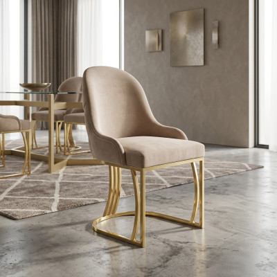 Stel van 6 stoelen, stoelontwerp, metaal, stof, gestoffeerde stoelen, eetkamer, textiel.