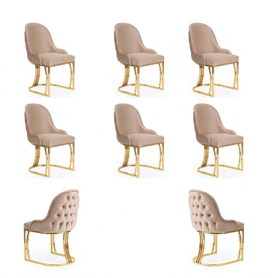 Stel van 6 stoelen, stoelontwerp, metaal, stof, gestoffeerde stoelen, eetkamer, textiel.