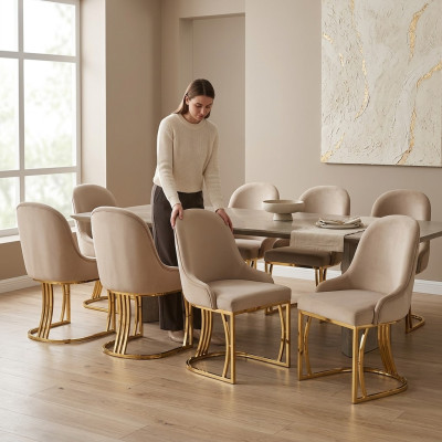 Ontwerpstoelset 8x stoelen Roestvrij staal Textiel Beklede eetkamerstoelen