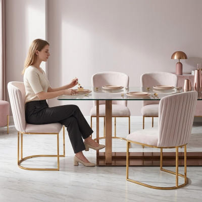 Eetkamerstoel Ontwerper Stoelen Nieuwe Set 6x Stof Massief Houten Stoel