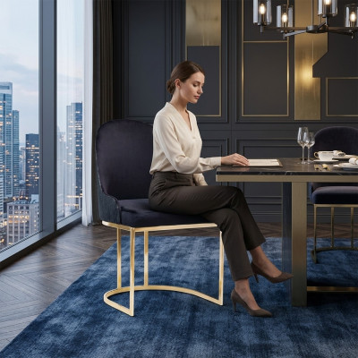 Eetkamerstoelen Hout Luxe fauteuil Stoel Blauw Zetel Woonkamer