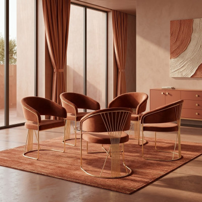 Groep stof bekleding eetkamer restaurant leunstoel stoel 4x stoelen set