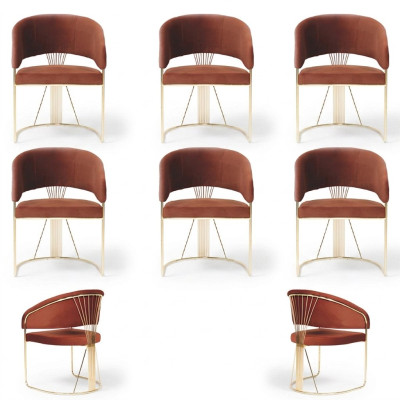 Ontwerp Gestoffeerde Stoel 6 Stoelen Groep Set Fauteuil Lounge Set Luxe