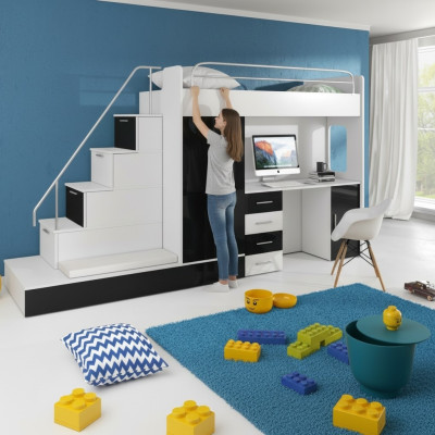 Zwart kinderhoogslaper stapelbed stapelbed hoogglans
