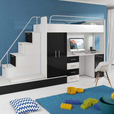 Zwart kinderhoogslaper stapelbed stapelbed hoogglans