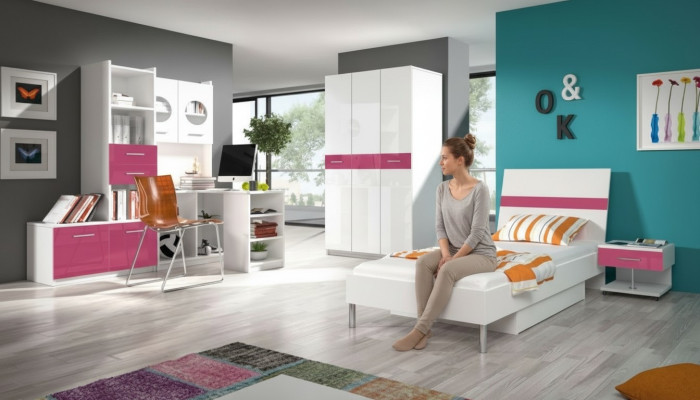 Kinderkamer Roze Meisje Kast Bed Tafel Hout 5-delige Slaapkamer