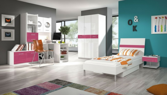 Kinderkamer Roze Meisje Kast Bed Tafel Hout 5-delige Slaapkamer