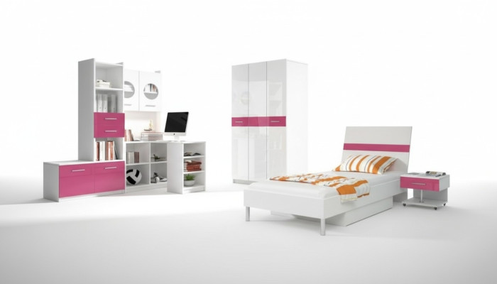 Kinderkamer Roze Meisje Kast Bed Tafel Hout 5-delige Slaapkamer