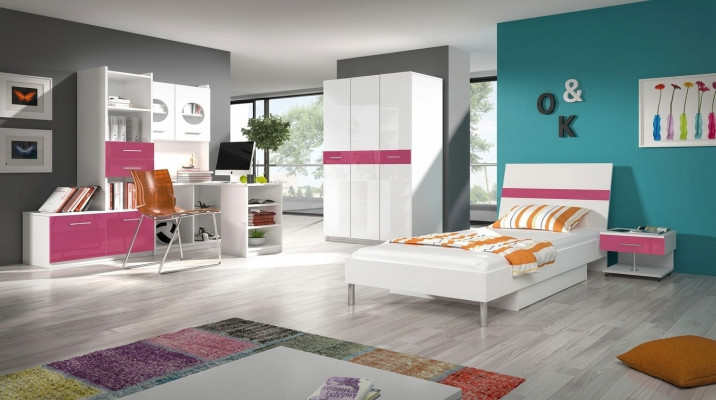 Bed + bedside table bedroom youth room children's room set furniture Pink 2 pieces.
