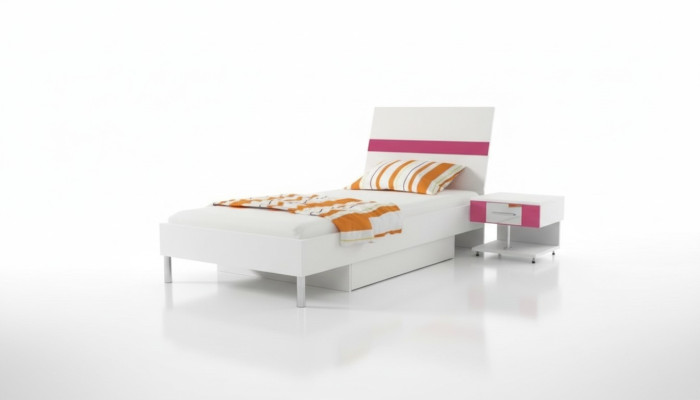Bed + bedside table bedroom youth room children's room set furniture Pink 2 pieces.