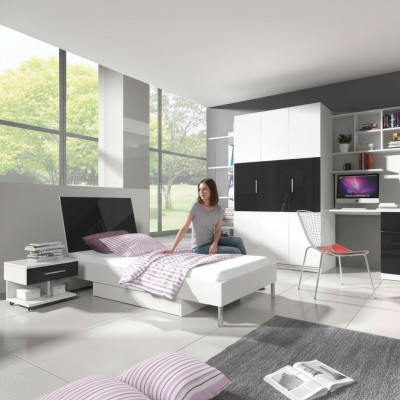 Kinderkamer 2-delige set hoogslaper kledingkast hoogglans tienerkamer meubels nieuw