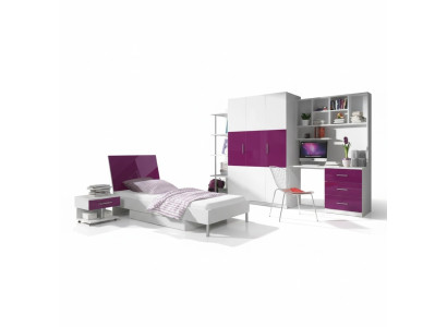 Slaapkamer Paars Bed 2x Nachtkastje Bureau Kinderbed Set 5-delig.