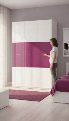 Kast kledingkast kinderkamer uniseks kinderkamer meubels paars wit.