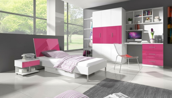 Roze kinderkamerset bed nachtkastje kast bureau boekenkast nieuw 5-delig.