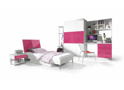Roze kinderkamerset bed nachtkastje kast bureau boekenkast nieuw 5-delig.