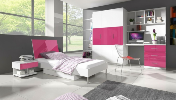 Bed + nachtkastje kinderkamer slaapkamer meubels bedden 2-delig set roze.