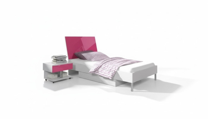 Bed + nachtkastje kinderkamer slaapkamer meubels bedden 2-delig set roze.