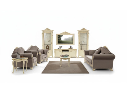 Tv kast Hout rtv woonwand Woonkamer Klassiek design Set 2-delig Beige Nieuw