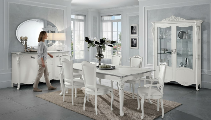 Eetkamer set eettafel 6x stoelen dressoir vitrine groep ensemble Italië 9-delig.