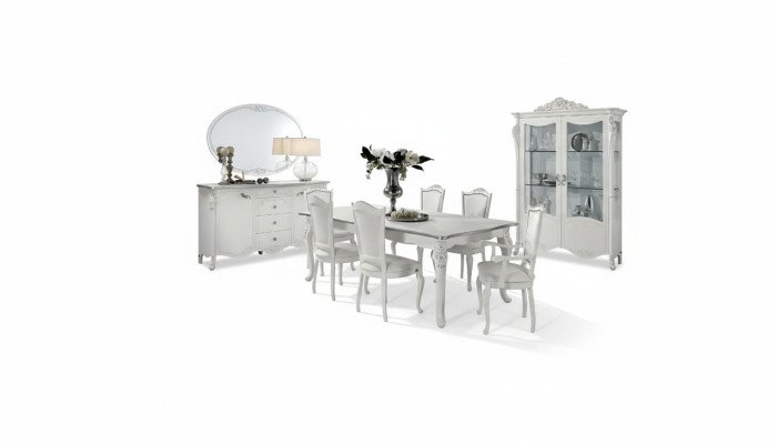 Eetkamer set eettafel 6x stoelen dressoir vitrine groep ensemble Italië 9-delig.