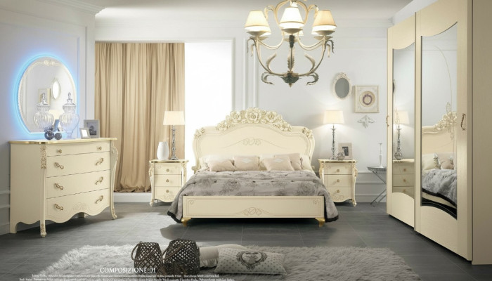 Slaapkamer set Bizzotto Bed Nachtkastje Dressoir Spiegel Kledingkast 5-delig.