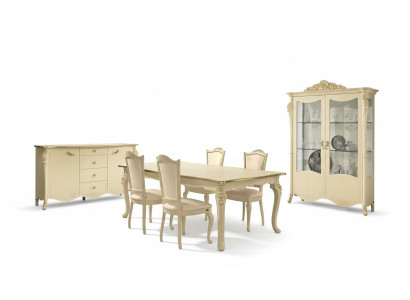 Eetkamer Beige Eettafel 4x Stoelen Dressoir Vitrine Groep Set Meubels 7-delig