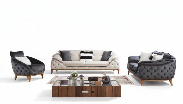 Chesterfield met houten textielbankstel 331 zit set bekleding
