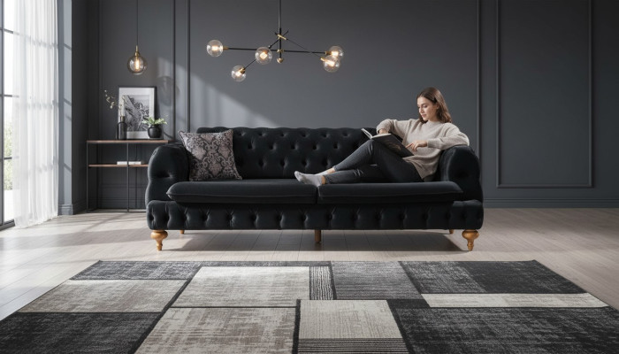 Luxe Chesterfield bankstel met drie zitplaatsen Zwarte bankstel inrichting