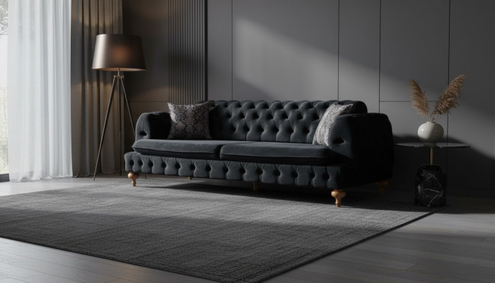 Luxe Chesterfield bankstel met drie zitplaatsen Zwarte bankstel inrichting