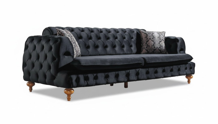 Luxe Chesterfield bankstel met drie zitplaatsen Zwarte bankstel inrichting